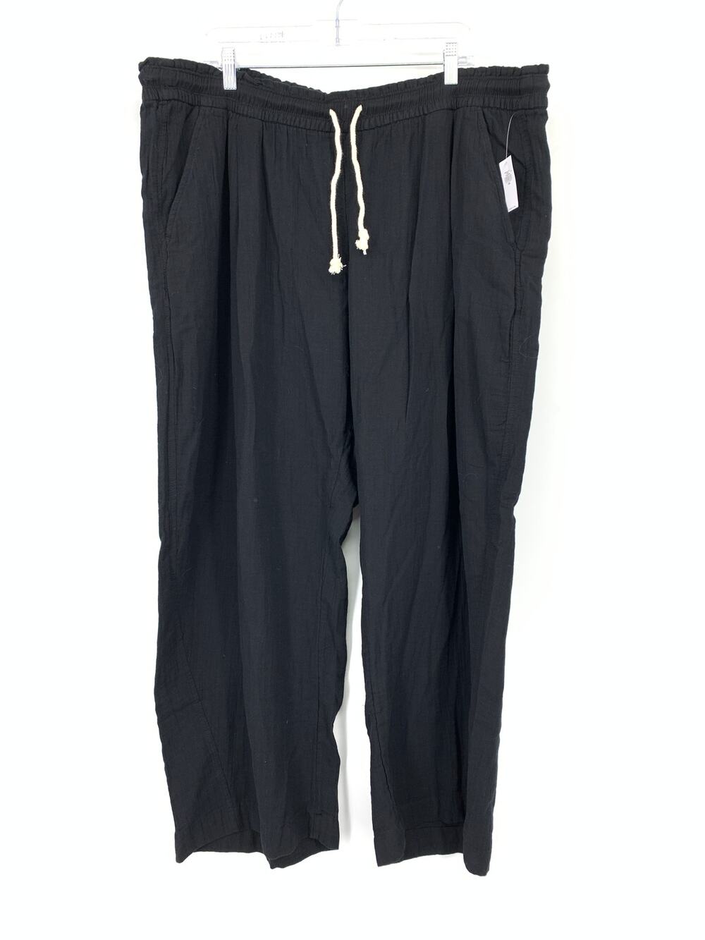 Old Navy High Rise Barrel Leg Cotton Gauze Pants Sz XXL Black Comfort Waist NEW